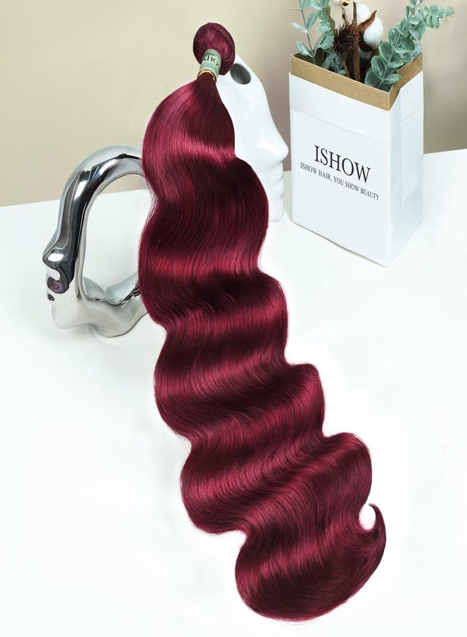 ISHOW Raw Human Hair Bundles, 100% Unprocessed Virgin Human Hair, 15A Body Wave Premium Quality Bundles Producer, 16 Inch Single Bundle, Long Lasting, Red Burgundy Color 99J - Image 1